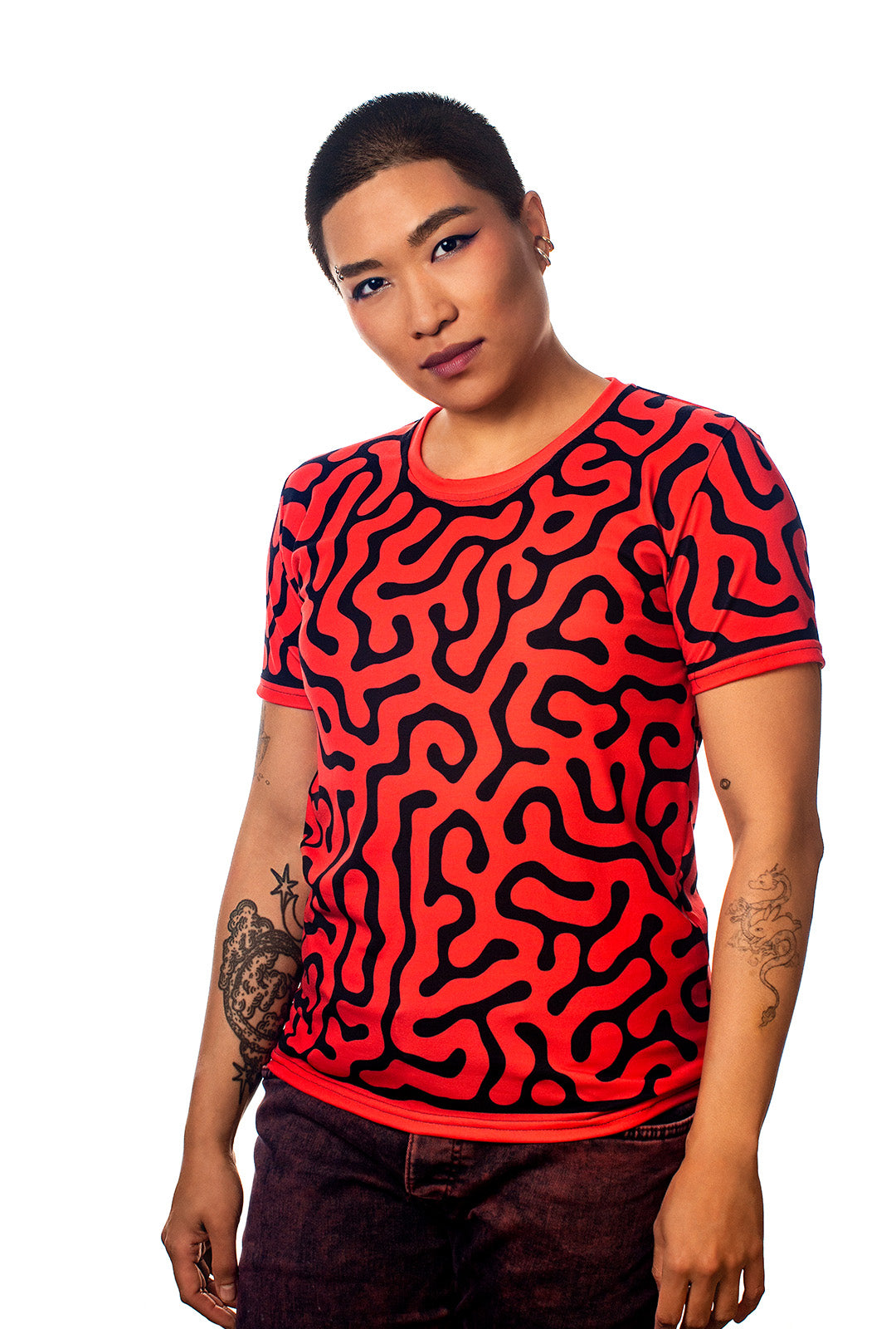 Red Vine T-Shirt, All-Over Pattern T-Shirt, Female, Angle, Ade