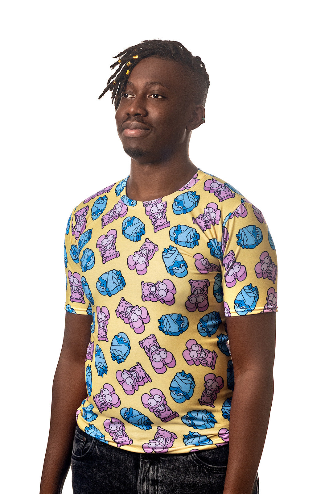 The Simpsons Chewable T-Shirt, All-Over Pattern T-Shirt, Male, Angle, Nate