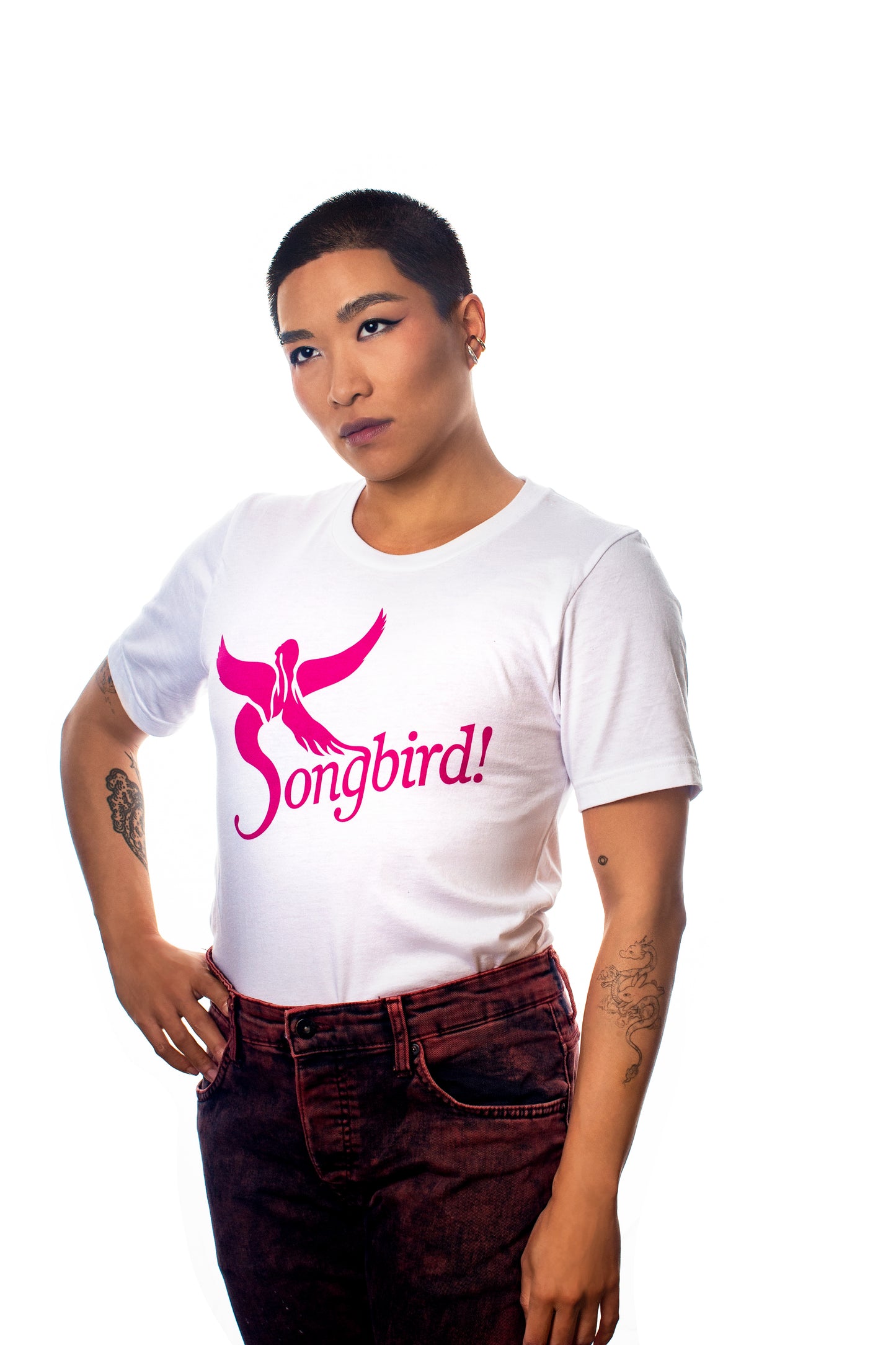 Songbird T-Shirt, Graphic T-Shirt, Unisex, Female, Angle, Ade